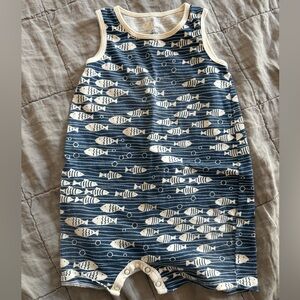 Navy and White Fish Print Baby Tank Top Romper 12M